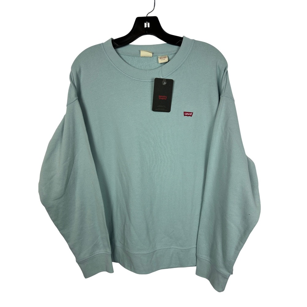 Levi's Seafoam Blue Green Crewneck Sweatshirt Red Batwing Logo XL NWT